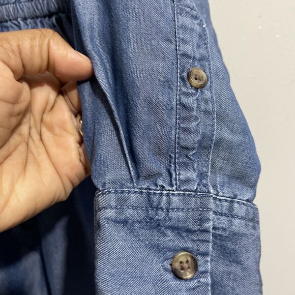 Time & True Women’s M Blue Chambray Long Sleeve Midi Dress Casual - Picture 6 of 16